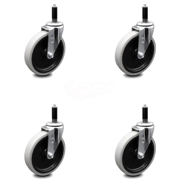 5 Inch Thermoplastic Rubber Wheel 1 Inch Expanding Stem Caster SCC, 4PK